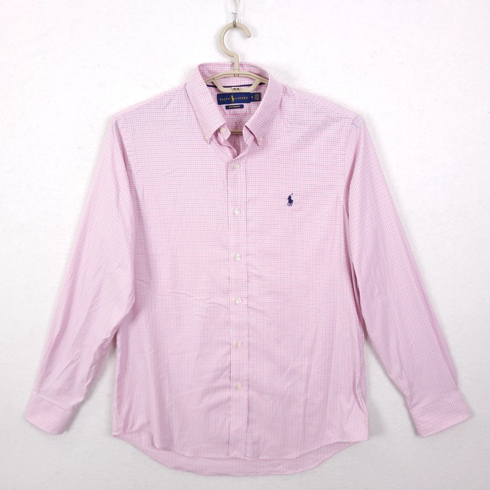 Ralph Lauren Performance Shirt Mens Medium Pink Check Long Sleeve Button Down